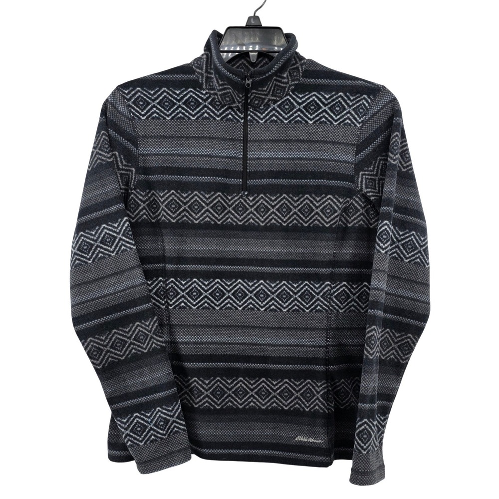 Eddie Bauer Womens S Grey Geometric Fair Isle Fleece Quarter Zip Pullover